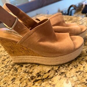 Steve Madden Women's Peach Suede Cork Wedge Sandals